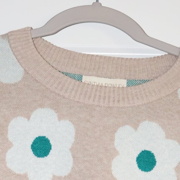 NEW CYNTHIA ROWLEY Double Knit Floral Crew Neck Sweater Large - Picture 5 of 5